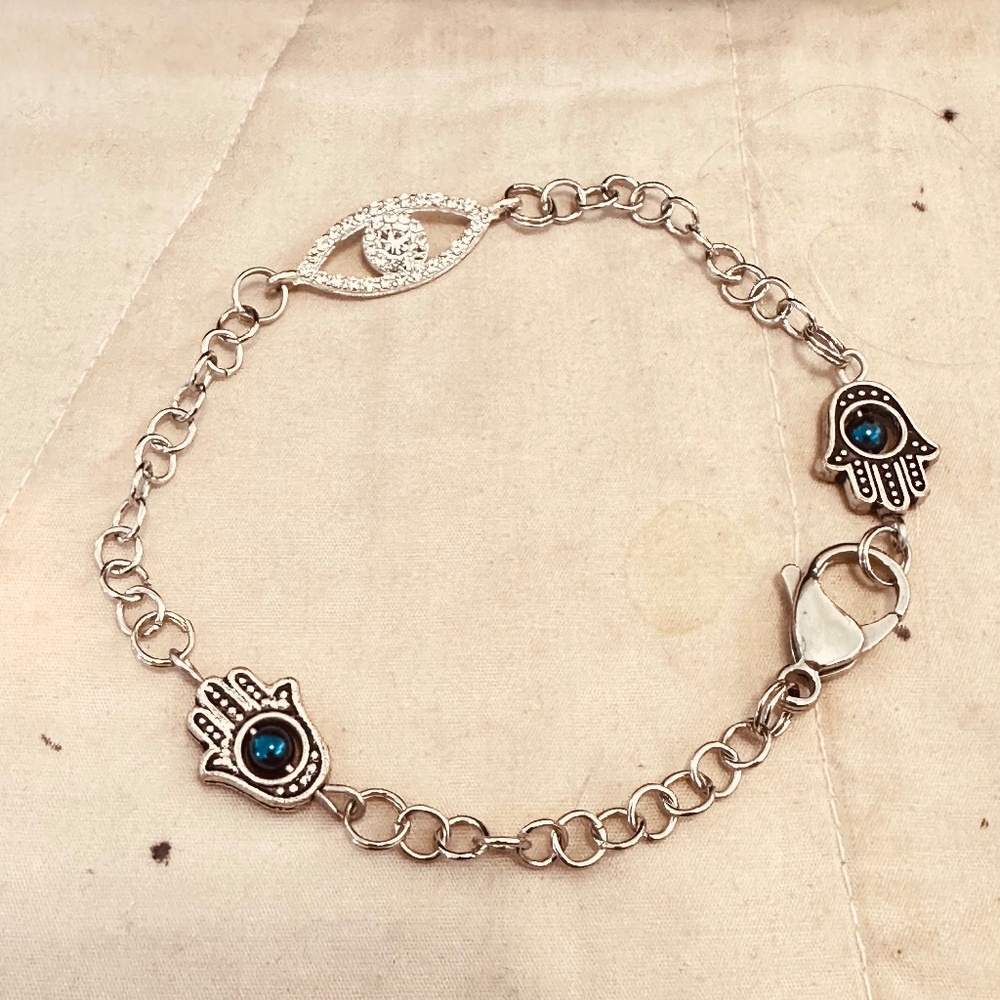 Evil Eye & Hamsa Bracelet/Anklet Handcrafted Stainless Steel Chain & Clasp